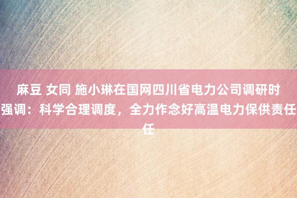 麻豆 女同 施小琳在国网四川省电力公司调研时强调：科学合理调度，全力作念好高温电力保供责任