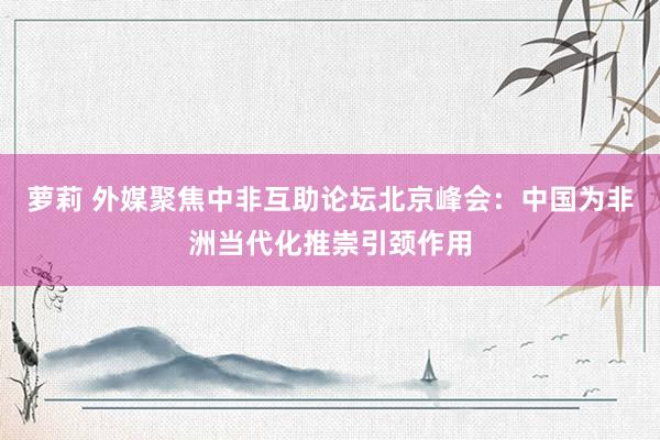 萝莉 外媒聚焦中非互助论坛北京峰会：中国为非洲当代化推崇引颈作用