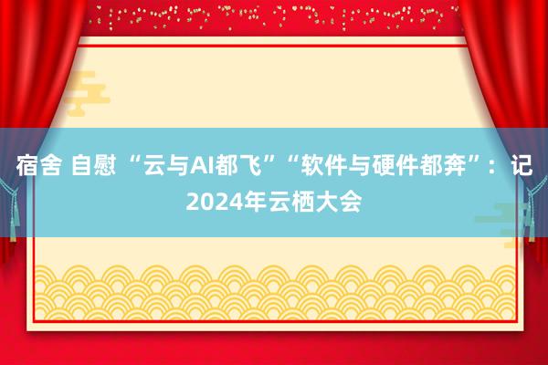 宿舍 自慰 “云与AI都飞”“软件与硬件都奔”：记2024年云栖大会